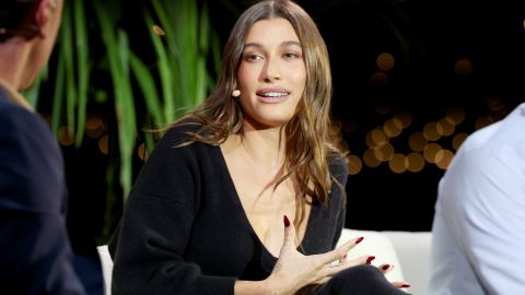 LAGUNA BEACH, CALIFORNIA - OCTOBER 24: Hailey Bieber speaks onstage during The Wall Street Journal's WSJ Tech Live Conference at Montage Laguna Beach on October 24, 2022 in Laguna Beach, California. (Photo by Phillip Faraone/Getty Images for The Wall Street Journal)