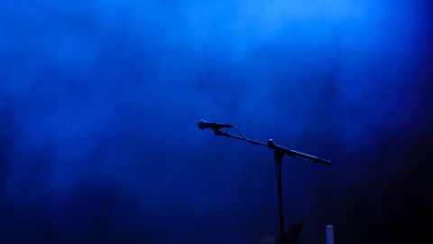 LAS VEGAS, NEVADA - APRIL 01: A microphone is shown onstage before a performance by recording artist St. Vincent at Allegiant Stadium on April 01, 2023 in Las Vegas, Nevada. (Photo by Ethan Miller/Getty Images)