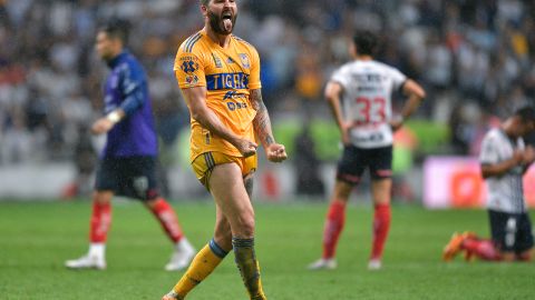 André-Pierre Gignac, capitán y delantero de Tigres, en un encontronazo contra la afición de Rayados de Monterrey.