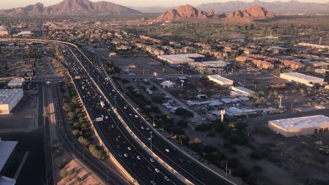 Aerial view of State Route 202, Red Mountain Freeway, near Phoenix Sky Harbor International Airport, Arizona. / AFP PHOTO / DANIEL SLIM (Photo credit should read DANIEL SLIM/AFP via Getty Images)