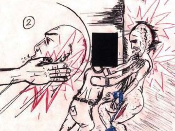Dibujo de torturas en Guantánamo
