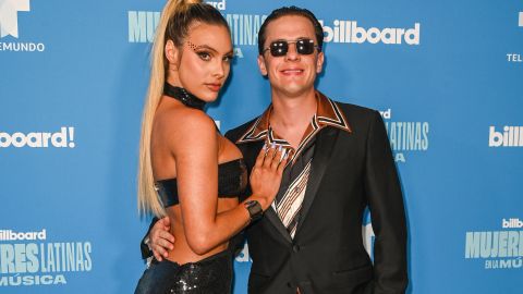 Venezuelan-US YouTuber Lele Pons and Puerto Rican rapper Guaynaa arrive for the Billboard Mujeres Latinas en la Musica at the Watsco Center in Coral Gables, Florida, on May 6, 2023. - The first-ever Latin Women in Music, or Mujeres Latinas En La Música in Spanish, will honor Thalia, Ana Gabriel, Evaluna, Goyo and Emilia Mernes. (Photo by Giorgio Viera / AFP) (Photo by GIORGIO VIERA/AFP via Getty Images)