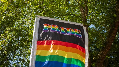 YORK, ENGLAND - JUNE 03: A pride flag is flown during the York Pride parade on June 03, 2023 in York, England. York Pride is North Yorkshire's biggest LGBT+ celebration. The day starts with a parade from York Minster through the streets of the city and arriving at the main Festival event site at the Knavesmire area. York pride aims to promote equality and diversity for the public benefit and in particular the elimination of discrimination on the grounds of sexual orientation and gender identity of those living in York and the surrounding areas. (Photo by Ian Forsyth/Getty Images)