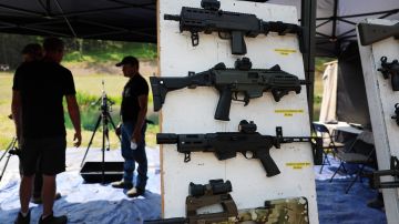 MONROE, PENNSYLVANIA - JUNE 03: People fire an assortment of guns at the annual Machine Gun Shoot sponsored by Shooters Gauntlet on June 03, 2023 in Monroe, Pennsylvania. The shoot, which has been held since 2016, lets gun enthusiast and others shoot machine guns at targets in a controlled and secure wooded location. The two-day event features raffles, workshops, vendors and opportunities to rent and fire a variety of weapons. According to recent data, in 2021 Americans bought an estimated 19 million guns. (Photo by Spencer Platt/Getty Images)