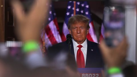 BEDMINSTER, NEW JERSEY - JUNE 13: Former President Donald Trump speaks to supporters at Trump National Golf Club in Bedminster following his appearance in a Miami court on June 13, 2023 in Bedminster, New Jersey. Trump appeared in court in Miami to answer a 37-count indictment that alleges he willfully retained classified documents after he left office and refused to return them. (Photo by Spencer Platt/Getty Images)