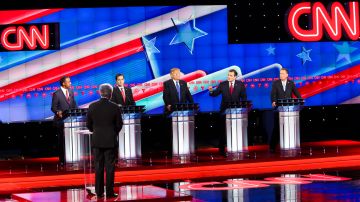 Los candidatos presidenciales republicanos en un debate realizado el 25 de febrero de 2016 en Houston, Texas.