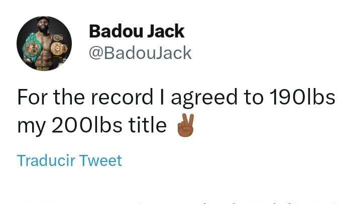 Captura de pantalla tuit desde la cuenta en Twitter de Badou Jack. 