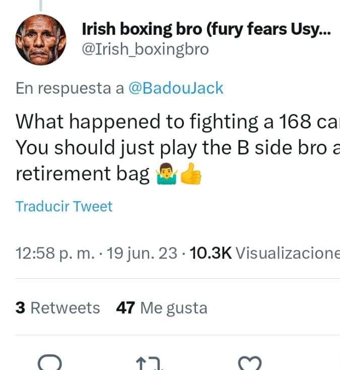 Badou Jack responde a un usuario de Twitter. Captura de pantalla. 