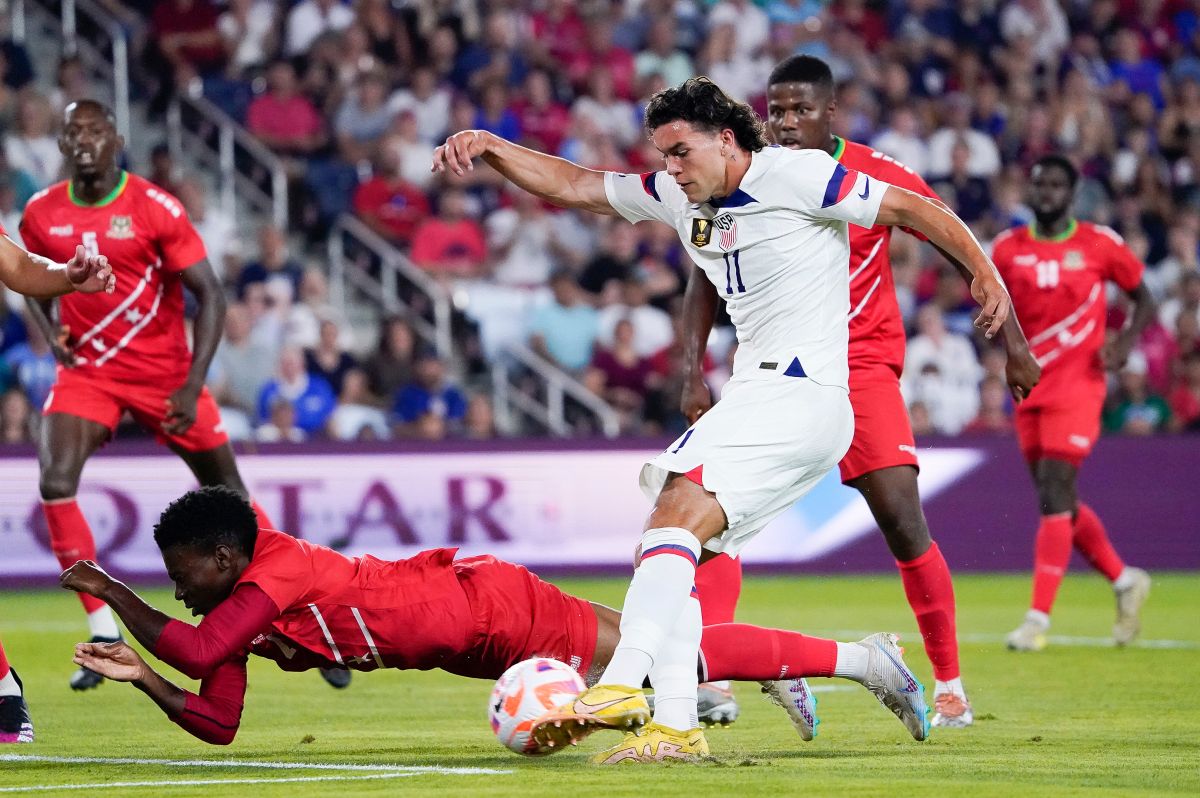 Cade Cowell during the 2023 CONCACAF Gold Cup group stage match between St. Kitts and Nevis and USA.