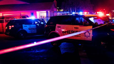 Police tape blocks off the crime scene outside a church where a man shot dead four people, including three of his children, before turning the gun on himself, February 28, 2022 in Sacramento, California. - A father shot dead three of his own children on February 28 before turning the gun on himself in a US church, police said. A fifth person also died in the shooting in Sacramento, California, though it was not clear if that person was related to what police said was a domestic incident. (Photo by Andri Tambunan / AFP) (Photo by ANDRI TAMBUNAN/AFP via Getty Images)