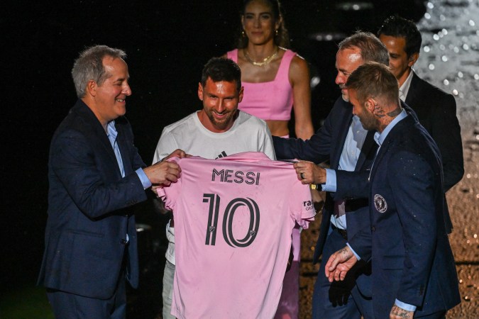 Lionel Messi en su presentación en el DRV PNK de Miami.
