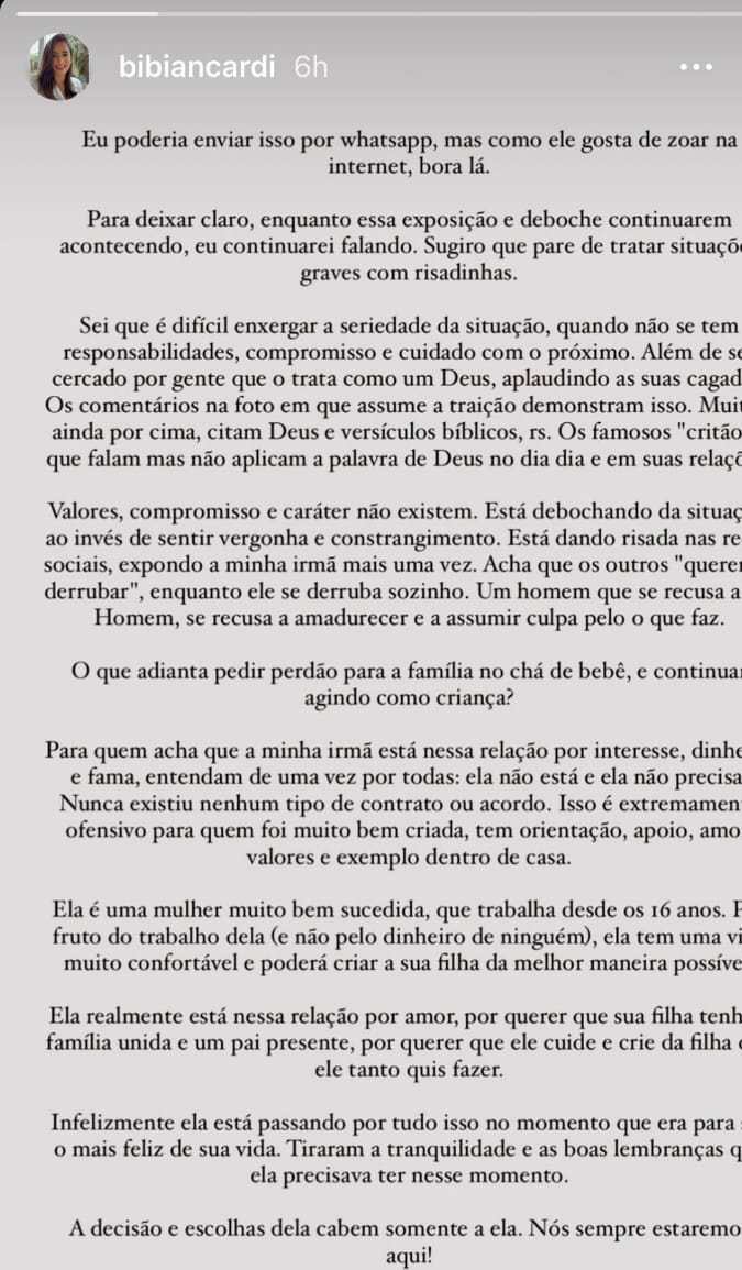 Storie de Instagram donde la cuñada de Neymar critica duramente. Captura de pantalla.