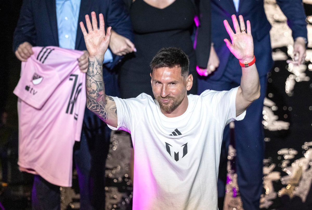 Lionel Messi en su presentación con el Inter Miami.
