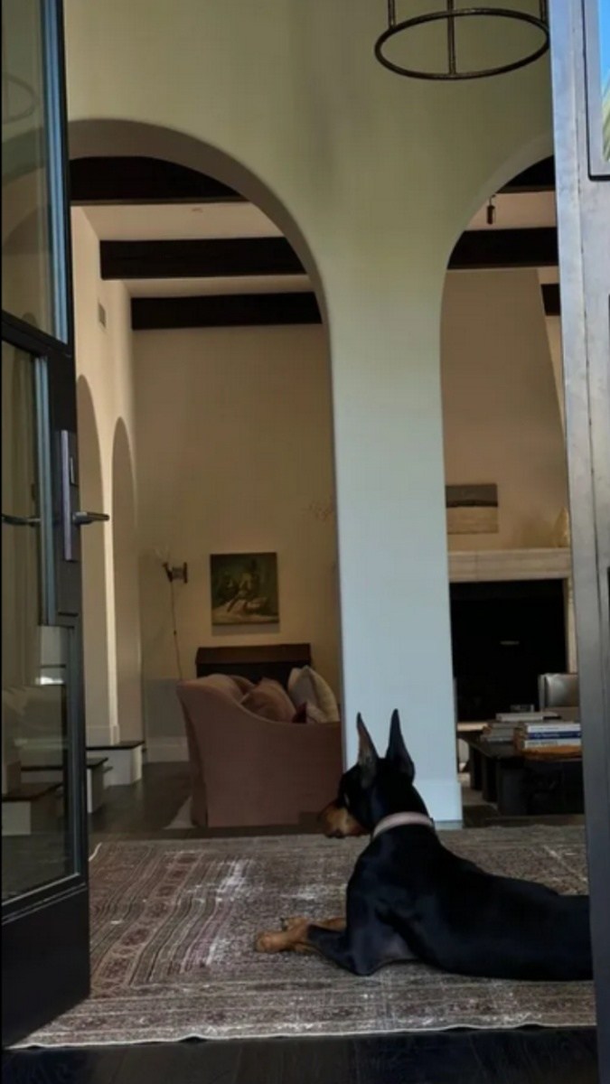 Un Doberman resguarda la sala de Kendall Jenner.
