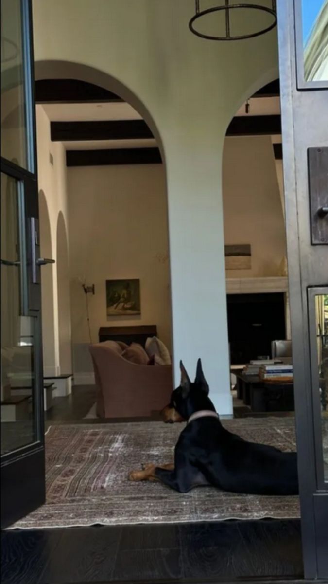 Un Doberman resguarda la sala de Kendall Jenner.