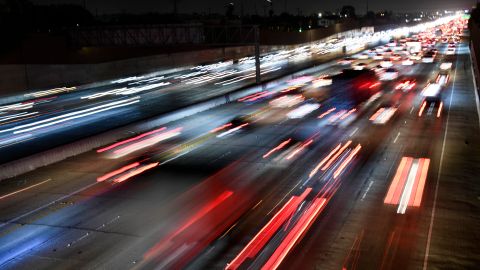 In a long exposure image, cars, trucks, and sport utility vehicles (SUVs) drive on the 405 Freeway during rush hour traffic as oil and gasoline fuel prices experienced an increase on March 10, 2022 in Los Angeles, California. - US consumer prices hit a new 40-year high last month as the world's largest economy continued to be battered by a surge of inflation, which the fallout from Russia's invasion of Ukraine is expected (Photo by Patrick T. FALLON / AFP) (Photo by PATRICK T. FALLON/AFP via Getty Images)