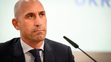President of the Spanish Football Federation Luis Rubiales looks on during a press conference to announce Spain, Portugal and Ukraines bid for the 2030 World Cup at the UEFA headquarters in Nyon on October 5, 2022. (Photo by GABRIEL MONNET / AFP) (Photo by GABRIEL MONNET/AFP via Getty Images)