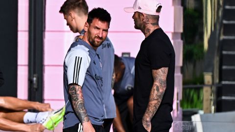 Messi y David Beckham en un entrenamiento del Inter Miami.