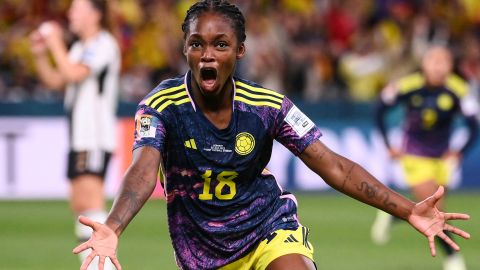 Linda Caicedo celebra su gol contra Alemania.