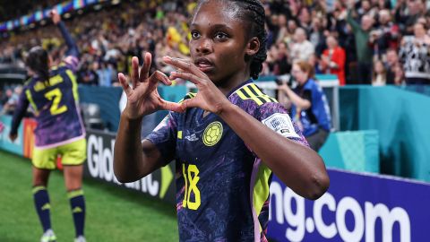 Linda Caicedo celebra su gol contra Alemania.