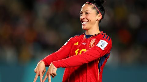 Jennifer Hermoso, jugadora de las Tuzas de Pachuca, celebrando un gol en el Mundial.