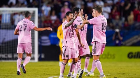 Inter Miami celebra un triunfo en la Leagues Cup.