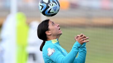 BRISBANE, AUSTRALIA - AUGUST 09: Sam Kerr heads the ball during an Australia Matildas training session during the the FIFA Women's World Cup Australia & New Zealand 2023 at Queensland Sport and Athletics Centre on August 09, 2023 in Brisbane, Australia. (Photo by Bradley Kanaris/Getty Images)