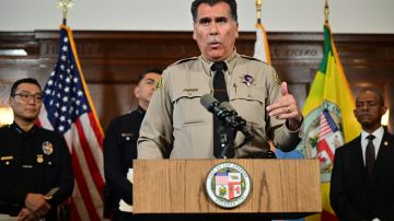 Los Angeles County Sheriff, Robert Luna, speaks during a press conference to announce new efforts to curb recent retail thefts, at City Hall in Los Angeles, California, on August 17, 2023. (Photo by Frederic J. Brown / AFP) (Photo by FREDERIC J. BROWN/AFP via Getty Images)