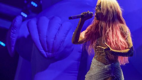 LAS VEGAS, NEVADA - AUGUST 10: Karol G performs during the first show of her Mañana Será Bonito tour at Allegiant Stadium on August 10, 2023 in Las Vegas, Nevada. (Photo by Ethan Miller/Getty Images)