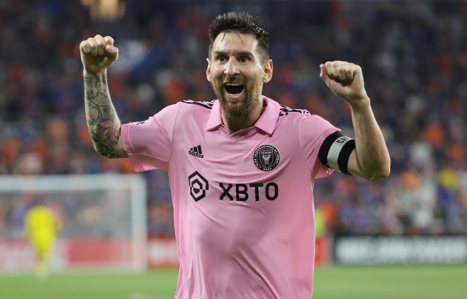 Messi en la celebración del pase a la final de la US Open Cup.  Andy Lyons-Getty Images.