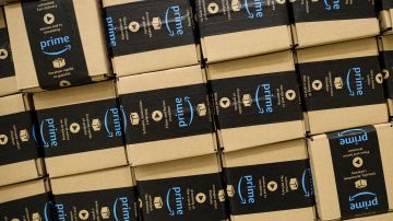 PETERBOROUGH, ENGLAND - NOVEMBER 15: A close-up of a packaged Amazon Prime item in the Amazon Fulfilment centre on November 15, 2017 in Peterborough, England. A report in the US has suggested that over half of all online purchases this Christmas will be made with Amazon. (Photo by Leon Neal/Getty Images)