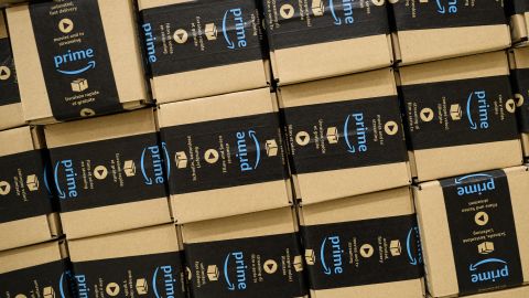 PETERBOROUGH, ENGLAND - NOVEMBER 15: A close-up of a packaged Amazon Prime item in the Amazon Fulfilment centre on November 15, 2017 in Peterborough, England. A report in the US has suggested that over half of all online purchases this Christmas will be made with Amazon. (Photo by Leon Neal/Getty Images)