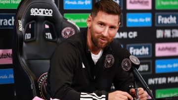 Messi en conferencia de prensa con el Inter Miami.