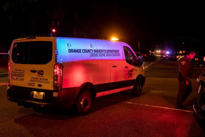 Trabuco Canyon (United States), 24/08/2023.- An Orange County Sheriff crime lab truck accesses the road leading to Cook's Corner biker bar in Trabuco Canyon, California, USA, 23 August 2023. According to first reports at least four people died and several were injured in a shooting at Cook's Corner. EFE/EPA/ETIENNE LAURENT