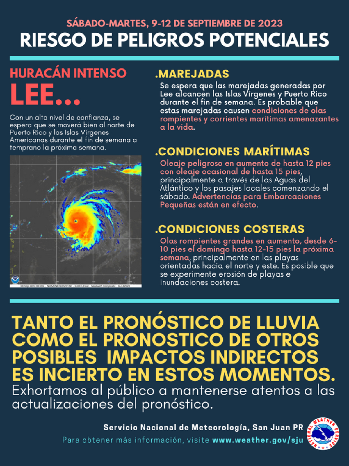 Hurricane Lee warning September 9-12 in Puerto Rico.
