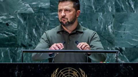 El presidente de Ucrania Volodimir Zelensky durante su discurso en la Asamblea General de la ONU.