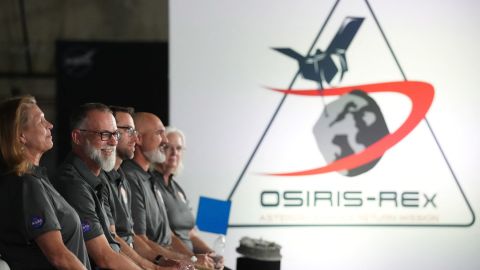 (L-R) Loria Glaze, NASA Planetary Science Division Director, Dante Lauretta, Principle Investigator University of Arizona, Mike Moreau, NASA Recovery Lead, Tim Priser, Chief Engineer for Deep Space Exploration Lockheed Martin and Eileen Standbery, NASA Chief Scientist, answer questions during a press conference after the sample return capsule from NASA's OSIRIS-REx mission was completed successfully at Dugway, Utah on September 24, 2023. Scientists hope the asteroid sample aboard the spacecraft will provide humanity with a better understanding on the formation of our solar system and how Earth became habitable. (Photo by GEORGE FREY / AFP) (Photo by GEORGE FREY/AFP via Getty Images)