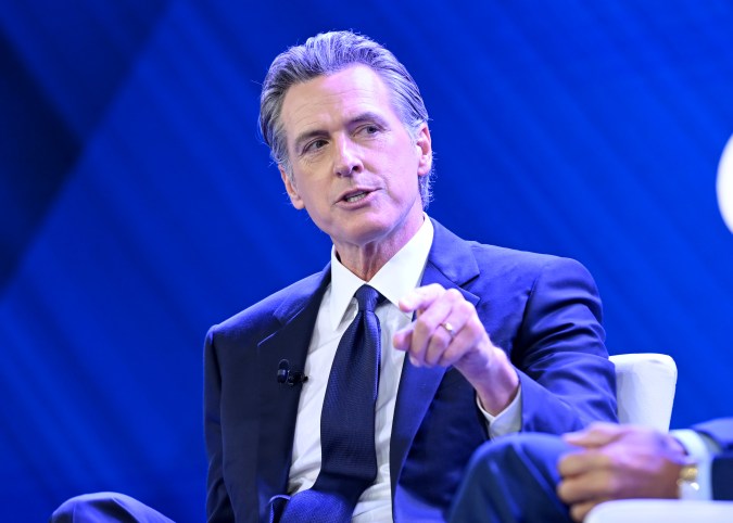 NEW YORK, NEW YORK - SEPTEMBER 18: California Gov. Gavin Newsom speaks onstage during the Clinton Global Initiative September 2023 Meeting at New York Hilton Midtown on September 18, 2023 in New York City. (Photo by Noam Galai/Getty Images for Clinton Global Initiative)