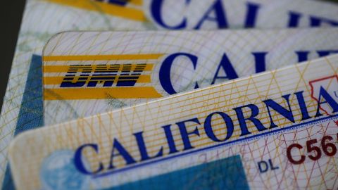 SAN ANSELMO, CA - MAY 09: In this photo illustration, the California Department of Motor Vehicles (DMV) logo appears on a California driver license on May 9, 2017 in San Anselmo, California. The California Department of Motor Vehicles is being accused in a federal lawsuit of violating voter federal "motor voter" law with a requirement for over 1 million residents who renew their license by mail to fill out a seperate form with their renewal. (Photo Illustration by Justin Sullivan/Getty Images)