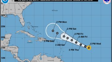El cono muestra la posible trayectoria del huracán Lee.