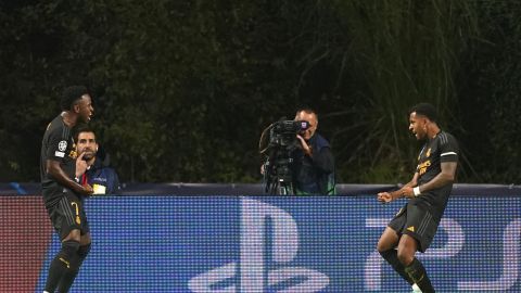 Vinícius y Rodrygo celebran gol contra el Braga en la Champions.