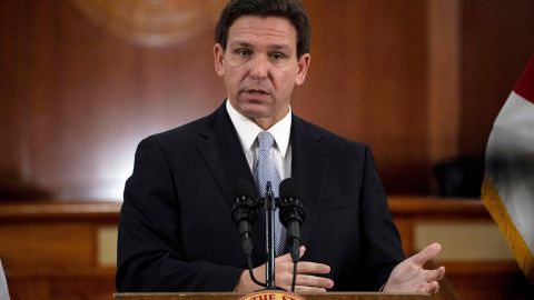 Florida Governor Ron DeSantis answers questions from the media in the Florida Cabinet following his State of the State address during a joint session of the Senate and House of Representatives, March 7, 2023, at the Capitol in Tallahassee, Florida. - DeSantis positioned himself Tuesday as the leading Republican alternative to White House candidate Donald Trump, launching a legislative session that offers red meat for the ex-president's base as the party's rising star weighs his own 2024 campaign. (Photo by CHENEY ORR / AFP) (Photo by CHENEY ORR/AFP via Getty Images)