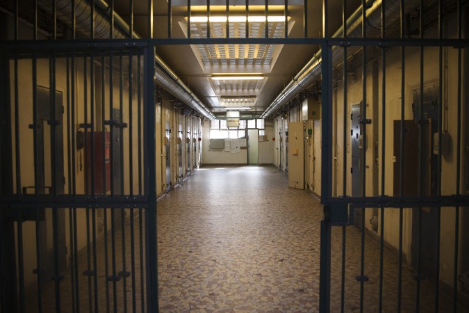 A hallway taken on September 10, 2014 at the Sante prison in Paris. The only jail in Paris, inaugurated in 1867, closed for renovations on July 21 and is to reopen in 2019 with its prisoners transferred to other facilities. The Sante is known for its VIP section, where various well-known figures have done time. AFP PHOTO/JOEL SAGET (Photo credit should read JOEL SAGET/AFP via Getty Images)