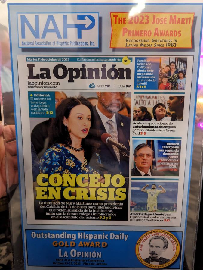 El Premio de Oro al Diario Hispano Destacado fue para La Opinión.
