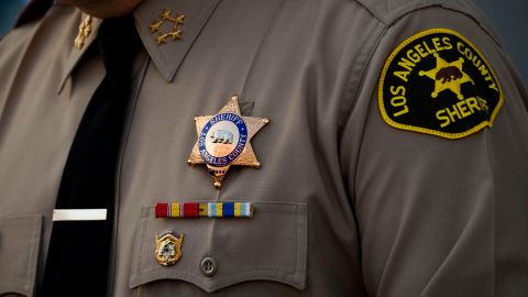 Sheriff Alex Villanueva of the Los Angeles Sheriff's Department (LASD) speaks about a task force targeting wage theft outside of the Hall of Justice on February 9, 2021 in Los Angeles, California. (Photo by Patrick T. FALLON / AFP) (Photo by PATRICK T. FALLON/AFP via Getty Images)