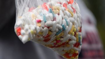 A bag of assorted pills and prescription drugs dropped off for disposal is displayed during the Drug Enforcement Administration (DEA) 20th National Prescription Drug Take Back Day at Watts Healthcare on April 24, 2021 in Los Angeles, California. - According to the Centers for Disease Control and Prevention, the US has seen an increase in drug overdose deaths during the Covid-19 pandemic, accelerating significantly during the first months of the public health emergency, including deaths from opioids and counterfeit pills containing fentanyl. (Photo by Patrick T. FALLON / AFP) (Photo by PATRICK T. FALLON/AFP via Getty Images)