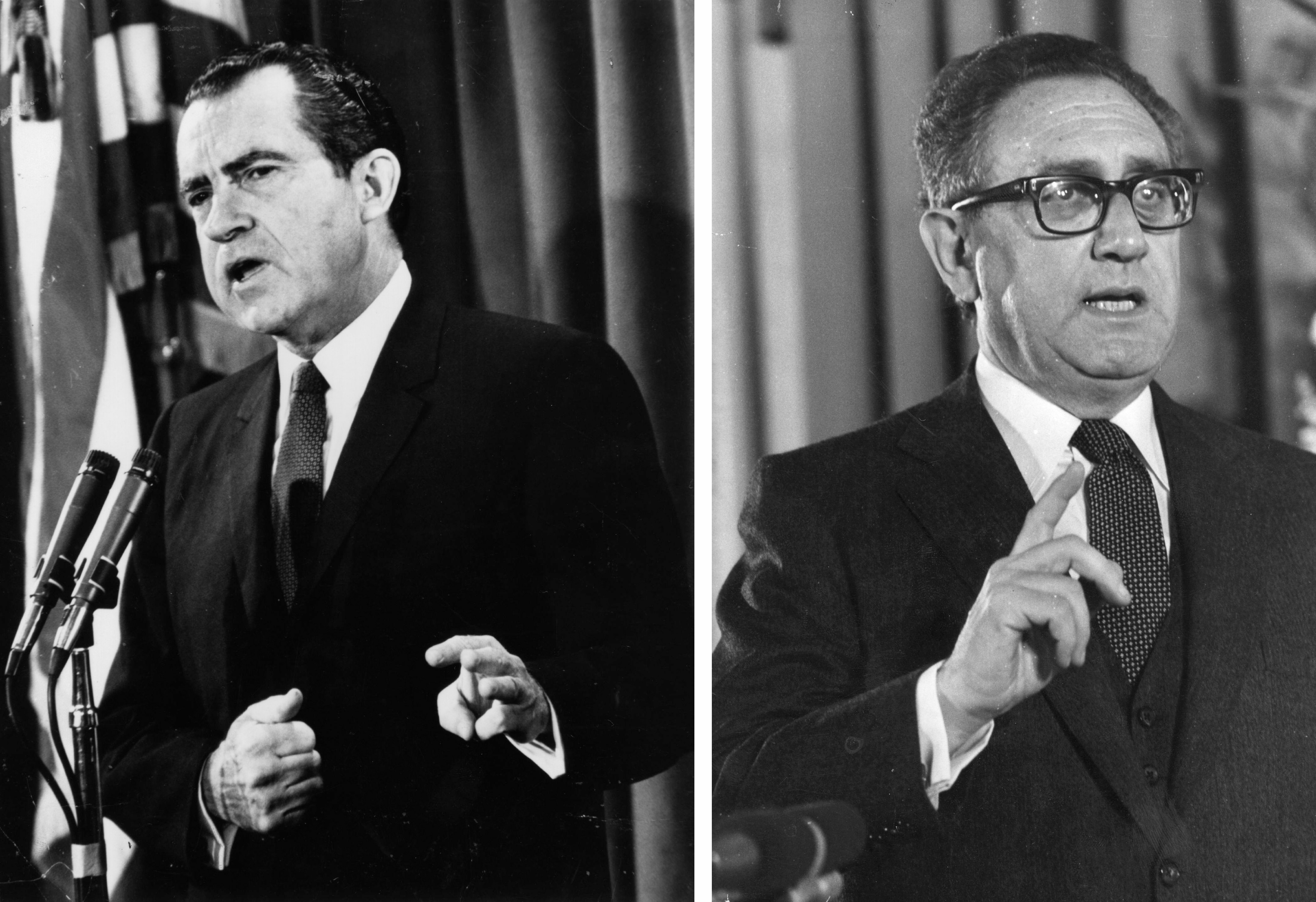 La imagen muestra al expresidente estadounidense Richard Nixon y su secretario de Estado en funciones, Henry Kissinger.