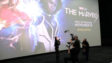 NEW YORK, NEW YORK - NOVEMBER 10: Brie Larson speaks at THE MARVELS Movie Theater Pop-In on November 10, 2023 in New York City. (Photo by Jason Mendez/Getty Images for Disney)