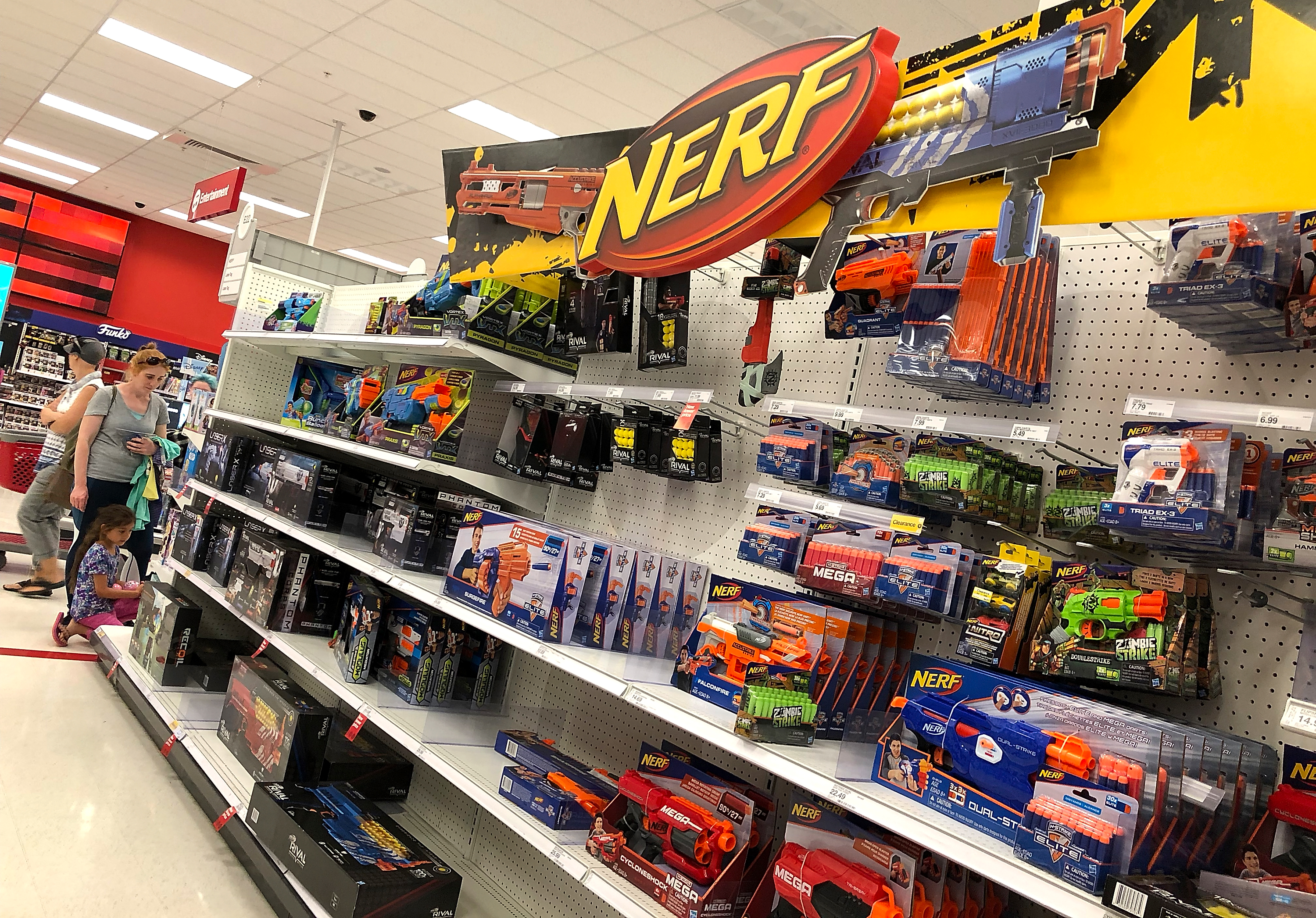 SAN RAFAEL, CA - JULY 23: Nerf toys are displayed at a Target store on July 23, 2018 in San Rafael, California. Hasbro Inc. reported better than expected second-quarter revenue of $904.5 million compared to $972.5 million in the previous year. Despite the loss, revenues were well above analyst expectations sending stocks higher. (Photo by Justin Sullivan/Getty Images)