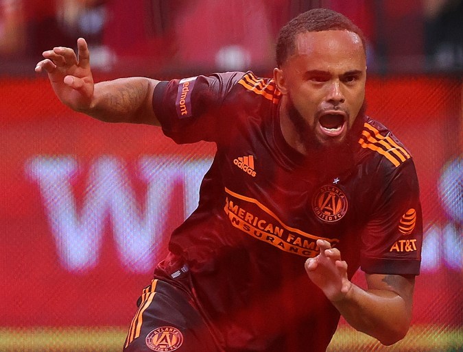 ATLANTA, GEORGIA - JUNE 20: Anton Walkes #4 of Atlanta United reacts after scoring on a header against the Philadelphia Union during the second half at Mercedes-Benz Stadium on June 20, 2021 in Atlanta, Georgia. (Photo by Kevin C. Cox/Getty Images)